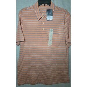St. John's Bay Polo Shirt, Super Soft, Peach Blue Stripe, Sz Medium,  NWT
